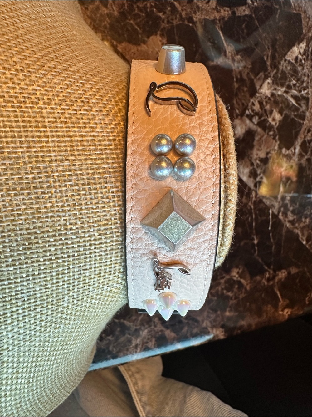 Christian Louboutin Cream  Studded Leather Bracelet